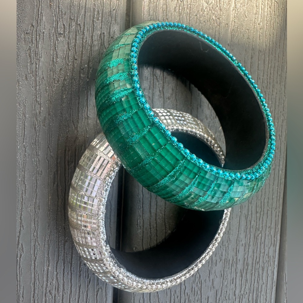 Green and Silver Beaded Bangles